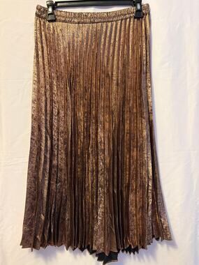 Xirena Queen Pleated Midi Skirt Metallic Gold Elastic Waist Sz M